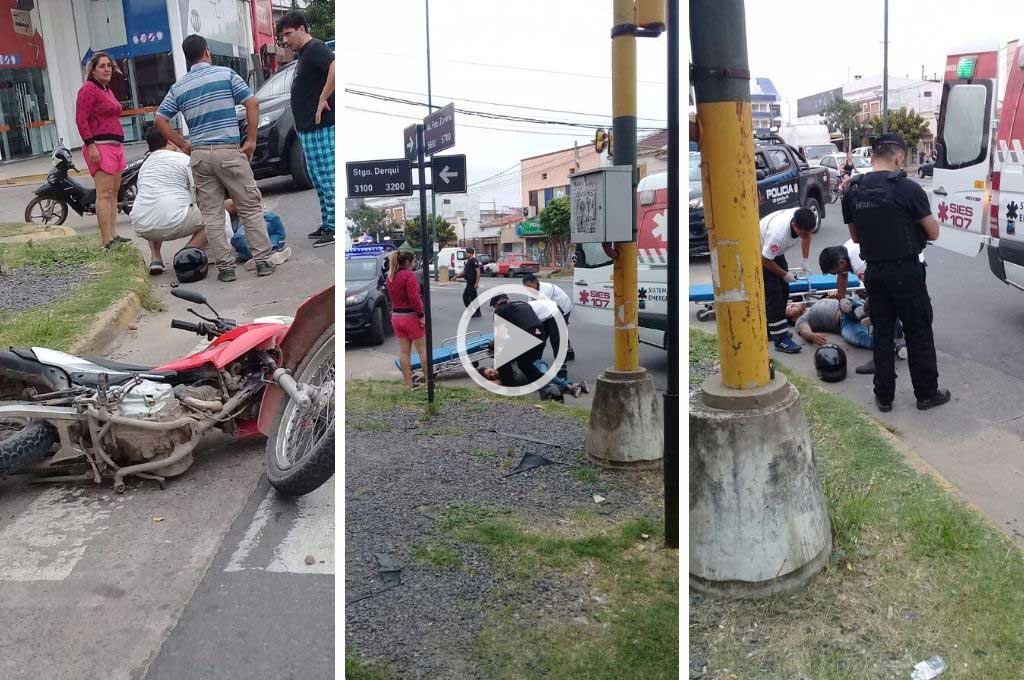 Video el choque de un auto y una moto dejó un hombre lesionado El