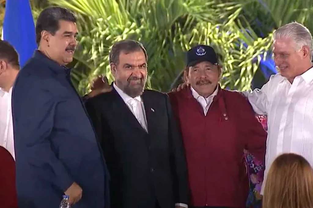 Mohsen Rezai, junto a Daniel Ortega, rodeado de Nicolás Maduro y Miguel Díaz-Canel Crédito: Gentileza