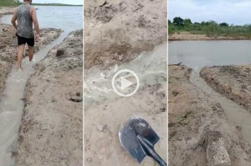 Guardavidas cavaron un canal hacia la Laguna Setúbal para liberar la fauna atrapada en "una olla"