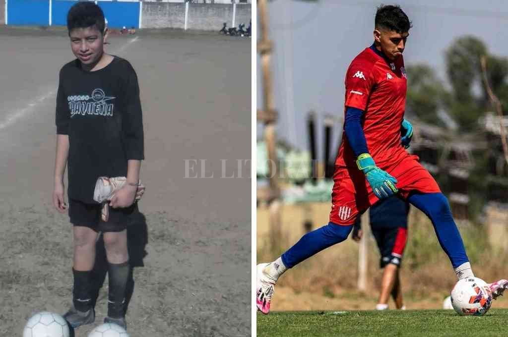 El antes y el ahora. Los inicios y el presente de Diego González, este arquerito chaqueño de apenas 19 años al que desde el domingo se le cumplirá uno de sus sueños. Crédito: El Litoral